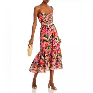 Farm Rio Leopard Forest Midi Dress in pink (size: XXS) NWT